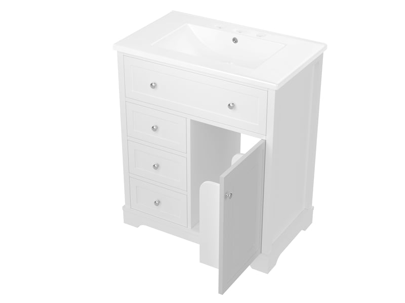  Meuble vasque salle de bain blanc 76 cm avec lavabo céramique intégré, tiroir silencieux et porte  - Conforama E
