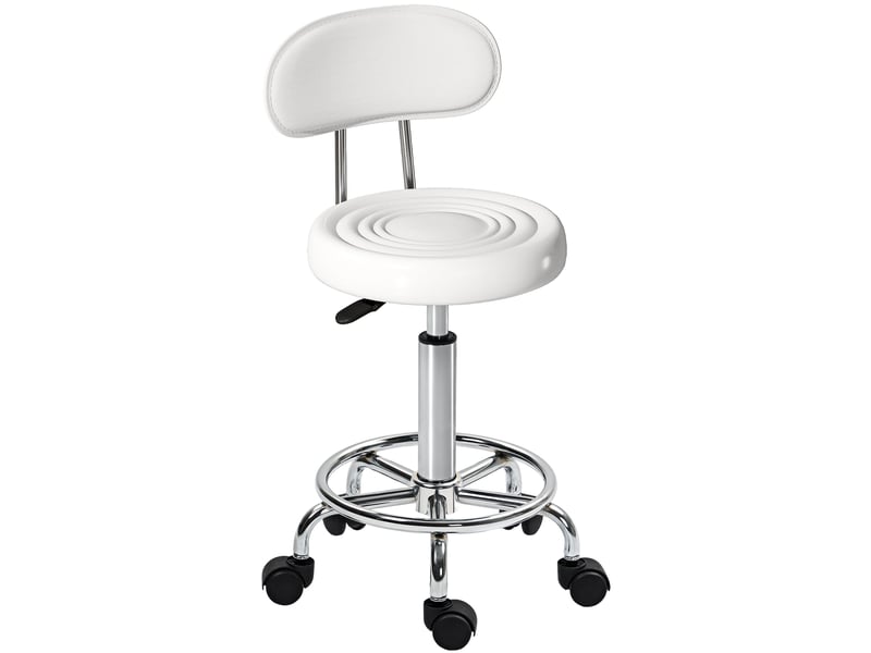 Tabouret pivotant blanc avec dossier et roulettes pour salon de beauté ou studio de tatouage hauteur réglable 32x40x70-86cm - Conforama A