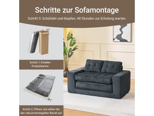 Canapé convertible 2 places 2 en 1 avec fonction couchage et coussins amovibles en tissu noir 38 × 38 × 102 cm