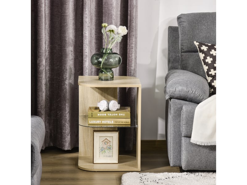  Table d'appoint guéridon design contemporain bout de canapé étagère verre trempé bois naturel  - Conforama W