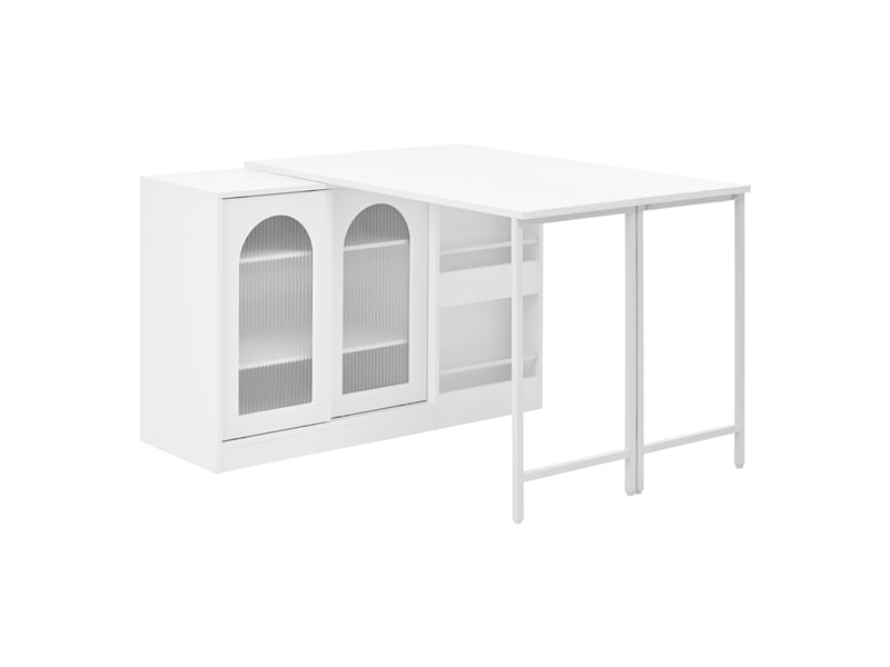 Table bar extensible 360° avec rangement, meuble réversible avec portes vitrées, bar cuisine, blanc Fay Lum - Conforama A