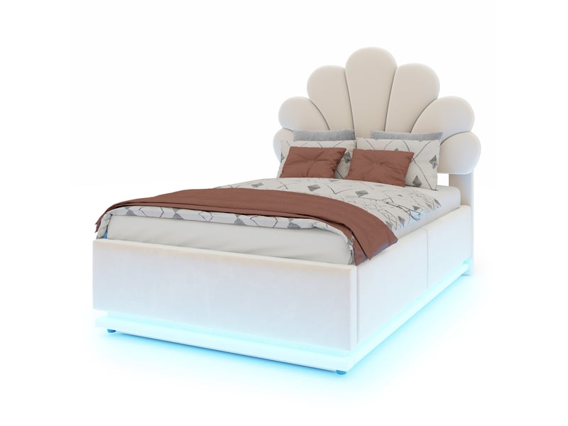  Lit simple 90x200 cm avec rangement hydraulique et led en velours beige  - Conforama A