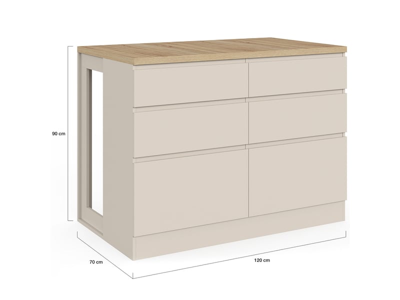 Ilot central mange-debout orso 120 cm casserolier 6 tiroirs beige et plateau effet bois - Conforama E