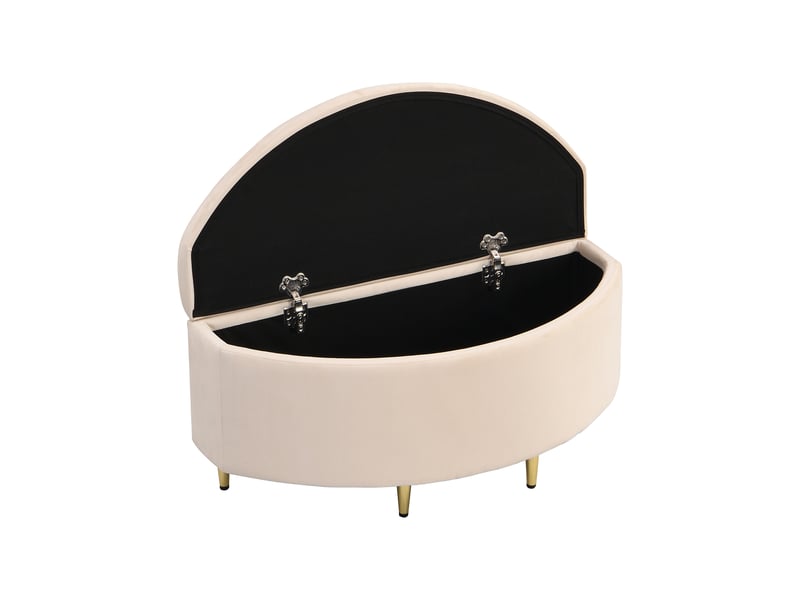  Banc de lit moderne 90x40x42 cm avec coffre de rangement, design européen, repose-pieds à pieds, velours beige  - Conforama A