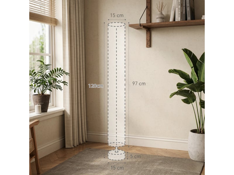  Lampadaire colonne en bois de pin et lin beige 120 cm 2 lumières e27 interrupteur pied salon  - Conforama E