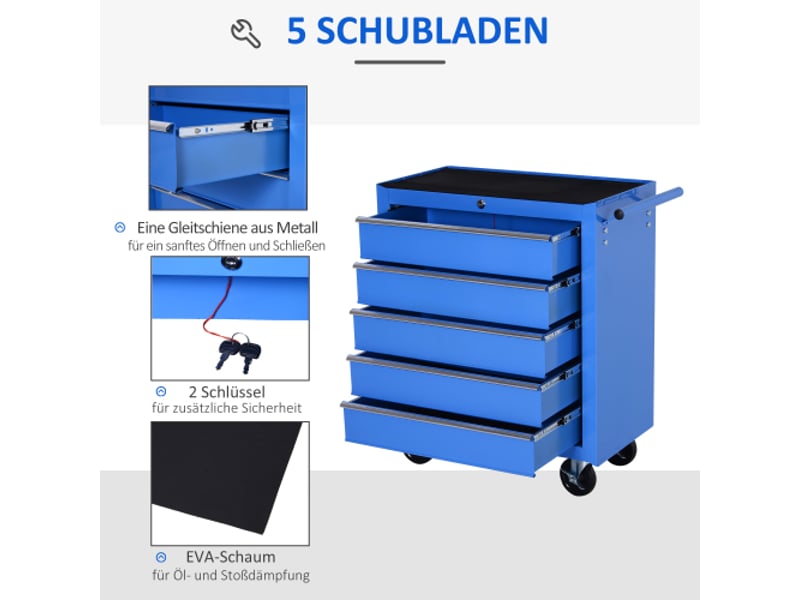  Chariot d'atelier mobile avec 5 tiroirs, servante à outils rouge en acier, coffre pratique pour garage et atelier  - Conforama B