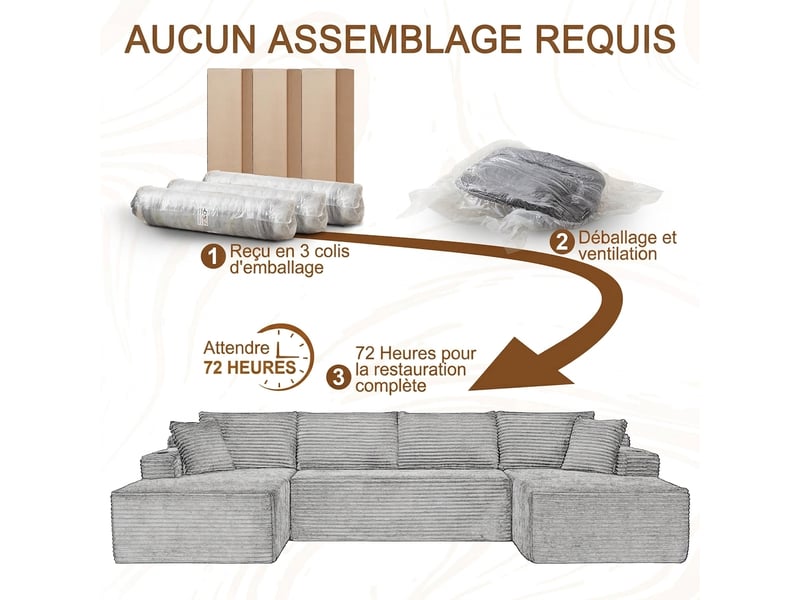 Canapé modulable en u 6 places sans armature en velours côtelé vert - Conforama E