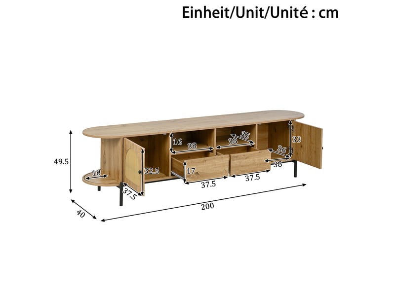  Meuble tv ovale en mdf avec portes coulissantes et tiroirs coloris naturel chicfurn  - Conforama C