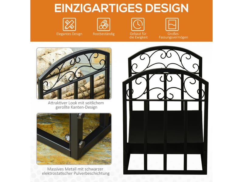 Porte-bûches en métal noir, support surélevé 60 kg pour cheminée, terrasse et jardin  - Conforama R