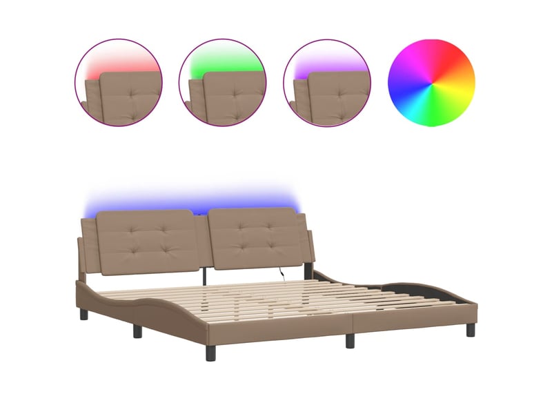  Lit adulte, lit double, cadre de lit avec led sans matelas zadar cappuccino 200x200cm cf813  - Conforama A
