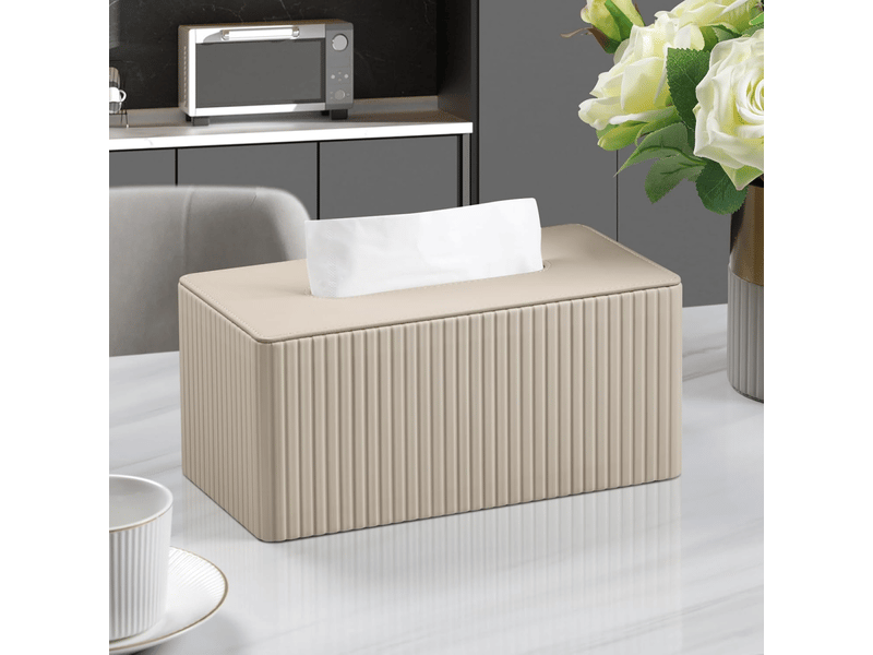  Housse de boîte à mouchoirs en cuir rayé pour salle de bain, chambre, salon, bureau - 1 pièce, abricot, 25 × 13,5 × 11 cm  - Conforama E