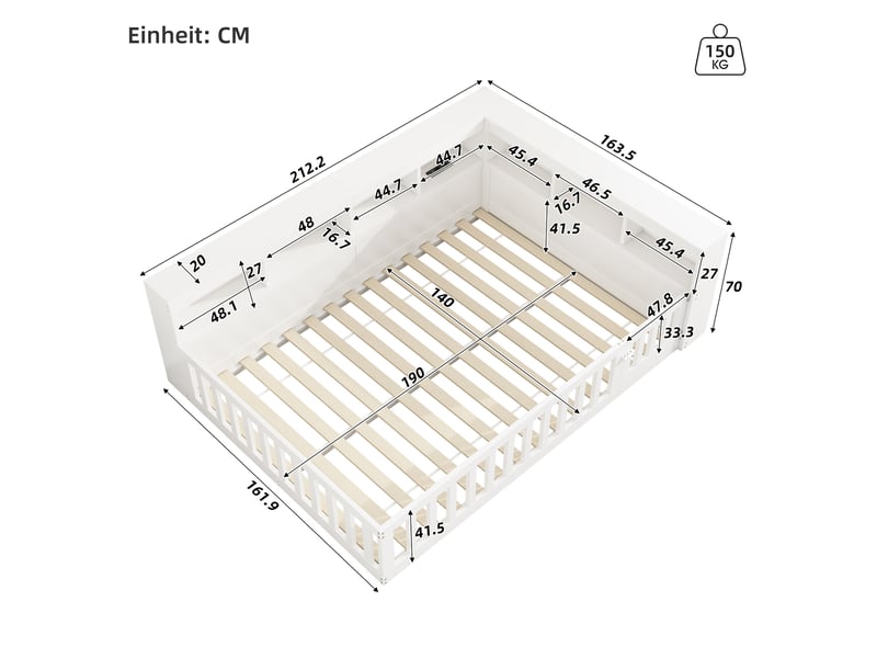  Lit banquette 140 x 190 cm blanc avec rangement latéral, prises et usb  - Conforama E