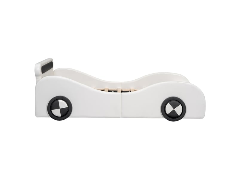  Lit enfant 90x200 cm en forme de voiture, roues lumineuses et rangement, blanc, sans matelas  - Conforama D