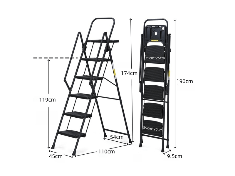  Escabeau pliant 5 marches 110x54x174 cm noir, acier q235 avec plateau à outils amovible  - Conforama C