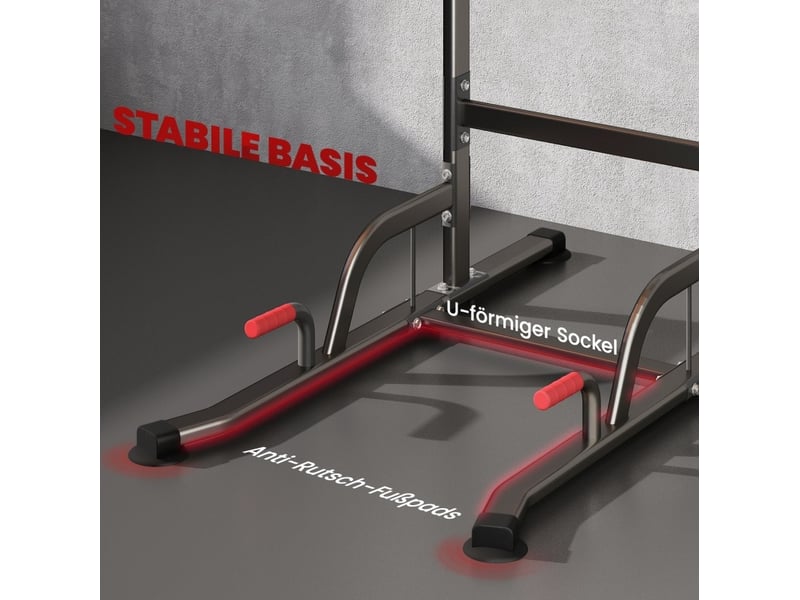  Station de musculation multifonction réglable 123x98x239 cm rouge et noire, traction, dips et pompes  - Conforama E