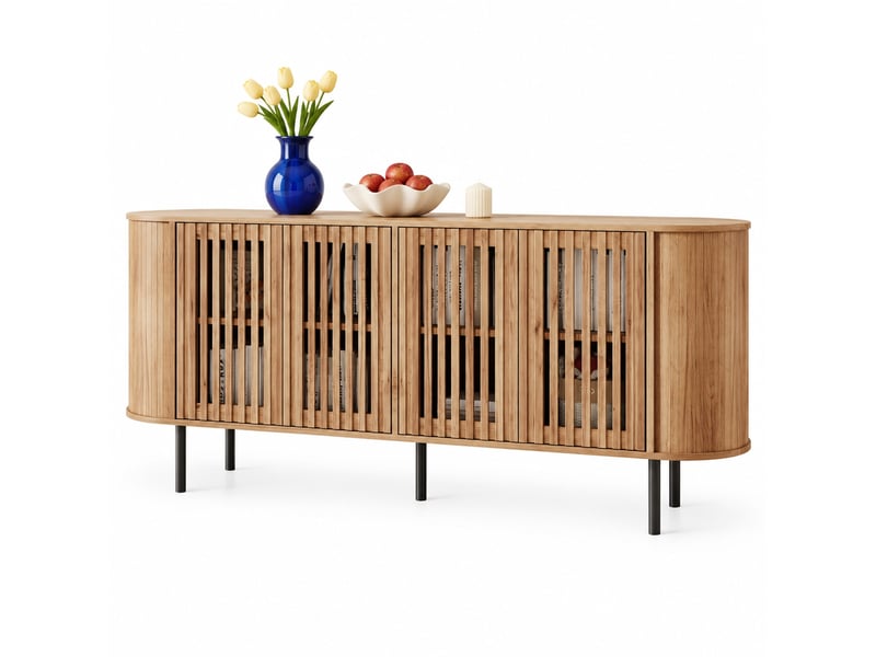 Buffet 160x40x70 cm à 4 portes coulissantes perforées en mdf coloris naturel - Conforama A