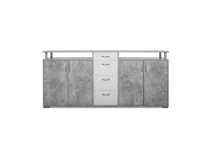  Buffet 2 portes 4 tiroirs 208x38,5x93,2 cm béton et blanc  - Conforama C