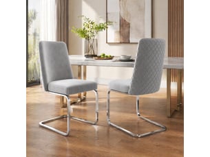 Chaises de salle à manger lot de 2 avec dossier capitonné  - pieds en métal argenté, velours gris