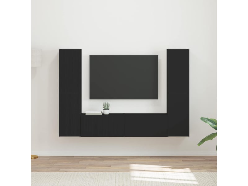  Ensemble meuble tv - banc tv - meuble de rangement 6 pcs noir bois d'ingénierie  - Conforama B