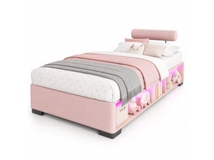 Lit avec rangement 90x200 cm MEUBLIV   coloris rose