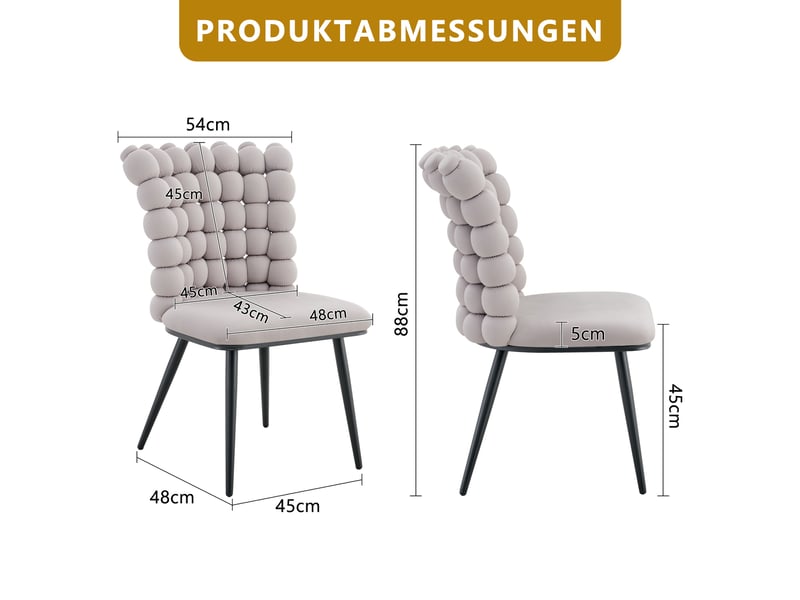  Lot de 2 chaises 54x48x88 cm salle à manger design luxe en velours gris clair, dossier à motif perlé, pieds métal noir  - Conforama C