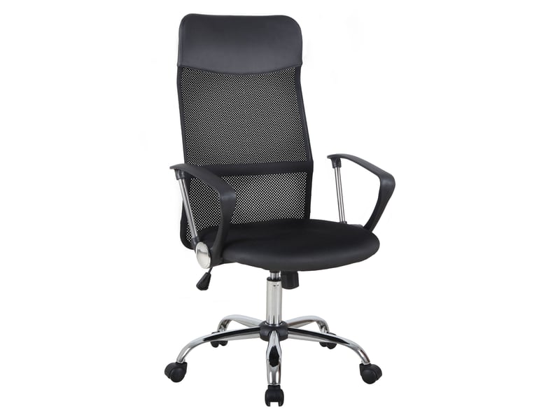  Fauteuil de bureau ergonomique pivotant et à bascule avec roulettes, hauteur réglable et dossier en maille, 63 x 65 x 109-119 cm, noir  - Conforama A