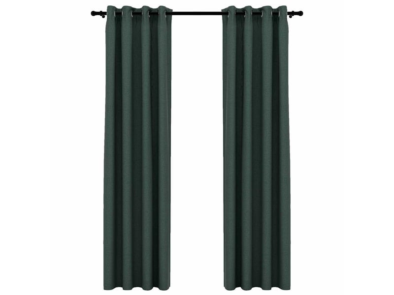  Lot de 2 rideaux occultants, rideaux black-out aspect lin avec œillets vert 140x225cm cf44529  - Conforama A