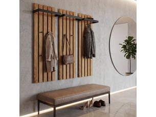 Mca lot de 3 panneaux vestiaires hwc-p57, patère murale, patère en bois, 4 crochets métalliques 120 x 40 cm, chêne