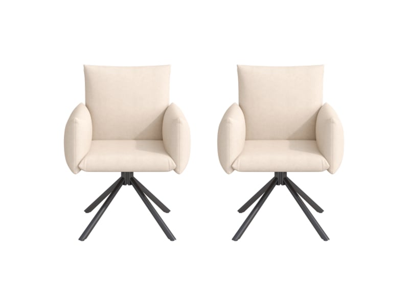 Lot de 2 chaises de salle à manger, chaise beige en velours, fauteuil rembourré avec pieds en métal, pivotante 360° - Conforama A