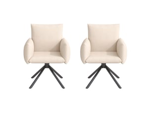 Lot de 2 chaises de salle à manger, chaise beige en velours, fauteuil rembourré avec pieds en métal, pivotante 360°