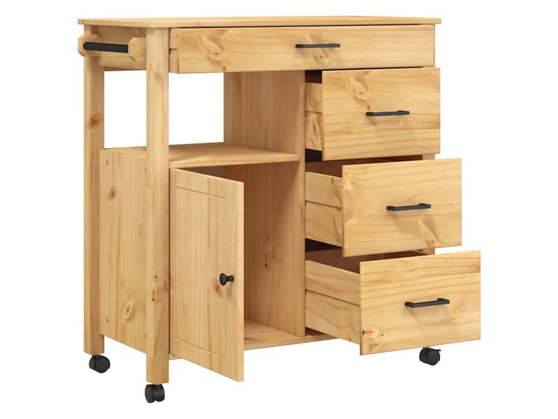  Desserte de cuisine, chariot de rangement 84x40x88.5cm bois massif de pin shl95772  - Conforama D