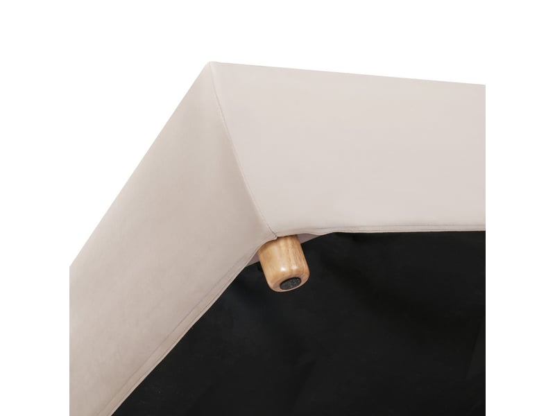  Lit double hydraulique 160x200cm, grand rangement, tête capitonnée et pieds bois massif, sommier lattes, crème velours  - Conforama E