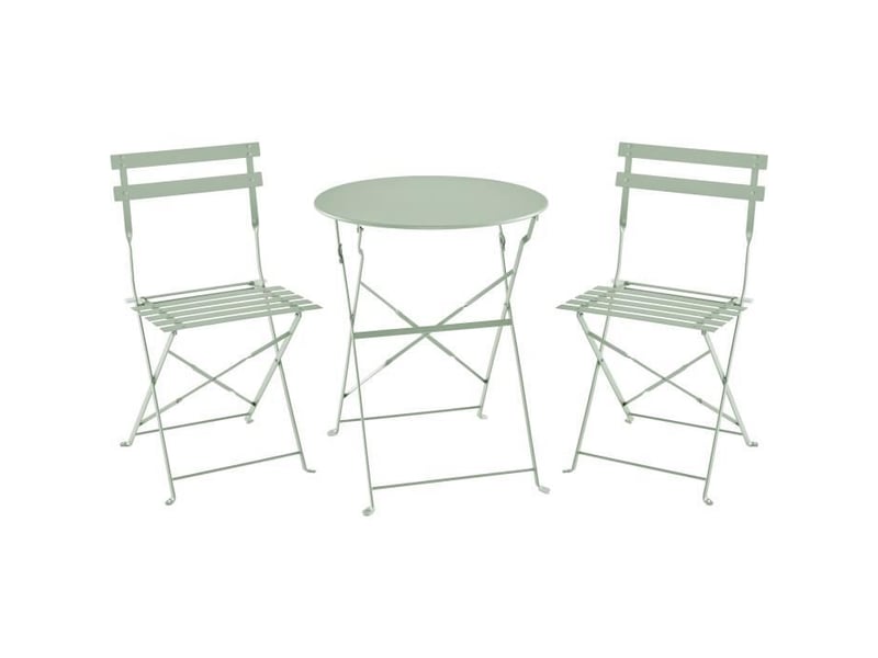 Set bistrot 2 personnes - table ronde 60 cm avec 2 chaises - acier  thermolaque - vert celadon  - Conforama A