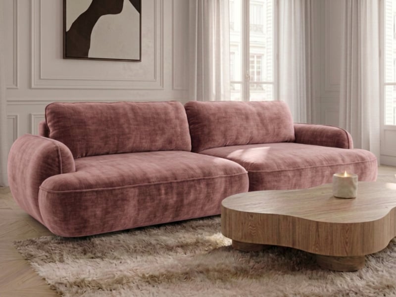 Bobochic canapé droit convertible 4 places celeste tissu lisse rose CELESTE - Conforama C