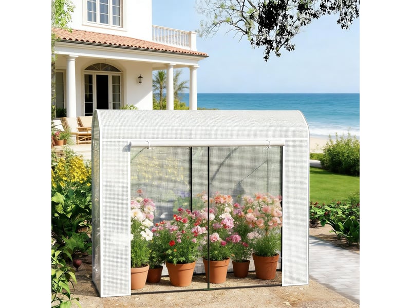 Serre de jardin - blanc - polyéthylène et acier - poids 5.8 kg - protection contre le froid et les uv 200x68x170cm - Conforama E