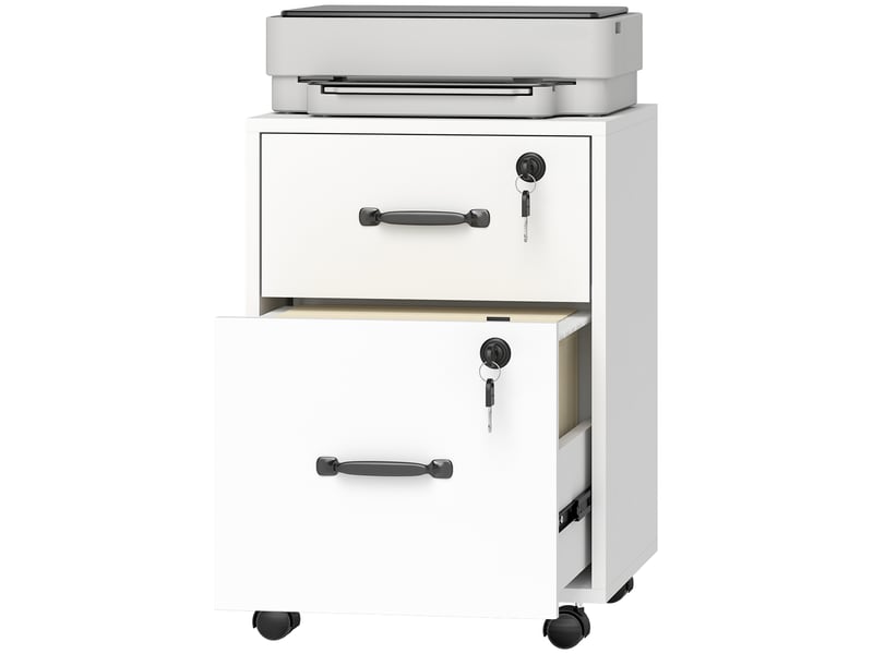  Caisson de bureau mobile à 2 tiroirs sur roulettes blanc 40 x 40 x 54,1 cm  - Conforama B