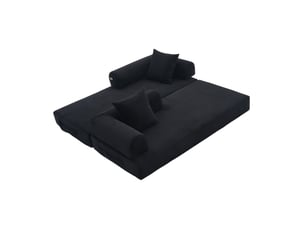 Canapé droit compressé convertible <strong>HAVRYA</strong> <strong></strong> 3 places Velours côtelé noir