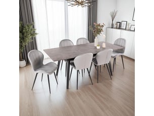 Table extensible effet granit + 6 chaises en velours gris