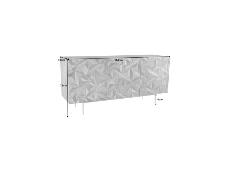 Buffet aravis 144 cm en bois massif de sheesham – 3 portes sculptées, marron et pieds dorés  - Conforama C