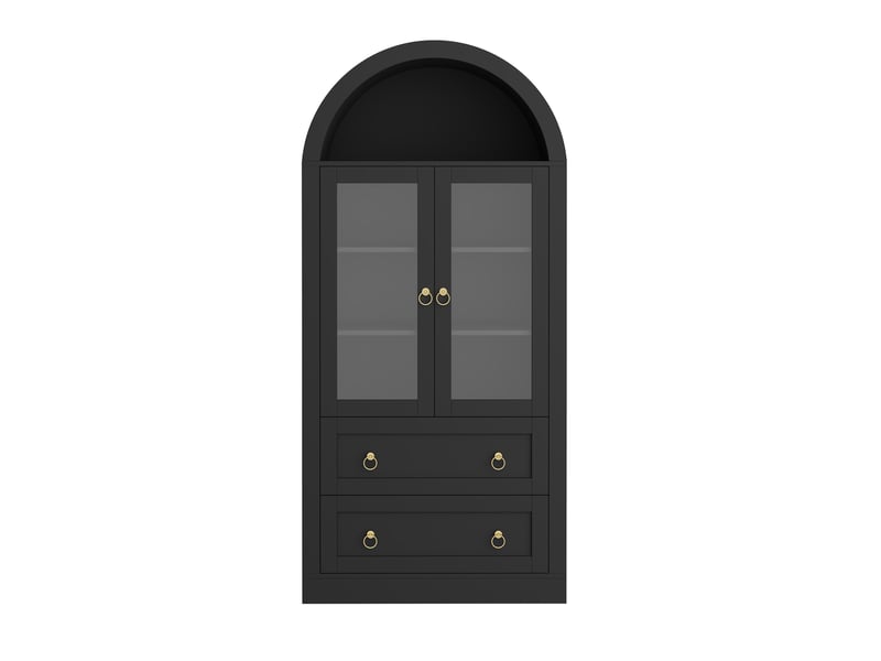  Meuble de cuisine muvano, buffet haut avec portes vitrées, arche noire et 2 tiroirs, 80 × 36 × 170 cm  - Conforama A