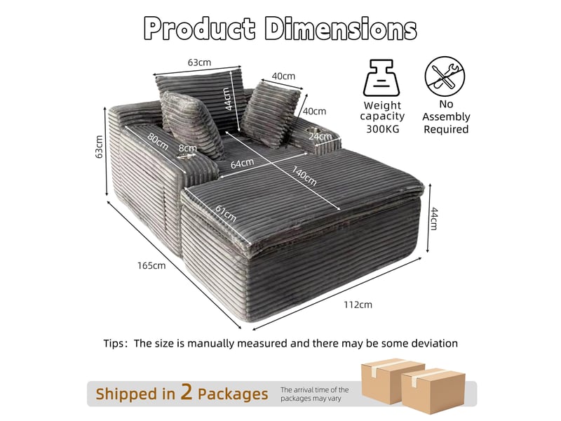  Canapé convertible sans cadre rigide avec 3 coussins  - accoudoirs porte-gobelets velours côtelé gris  - Conforama D