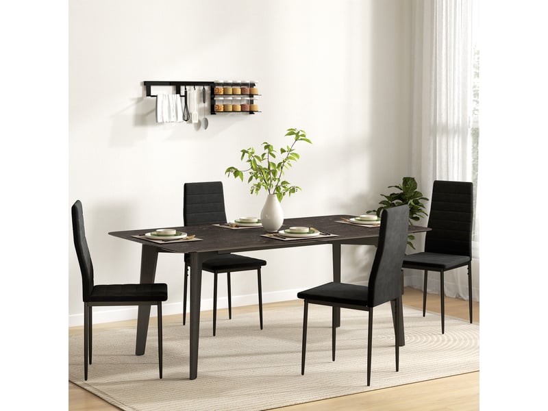  Set de 4 chaises de salle à manger sans accoudoirs avec revêtement tissu et piétement métal noir  - Conforama B