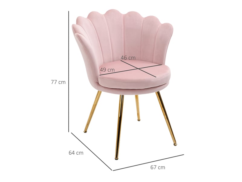  Fauteuil coquillage en velours rose poudré pieds en métal doré 67x64x77 cm  - Conforama C