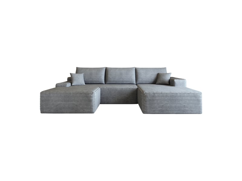  Canapé d’angle modulaire 270 cm avec méridienne et assise profonde - lpospi - sans montage, tissu côtelé gris  - Conforama A