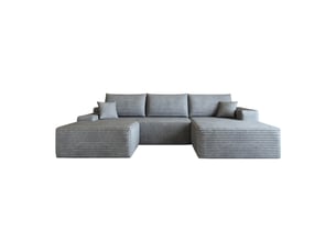 Canapé d’angle modulaire 270 cm avec méridienne et assise profonde - lpospi - sans montage, tissu côtelé gris
