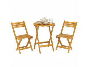 Set bistro de jardin pliant 60x75 cm avec 1 table et 2 chaises bois coloris bois naturel