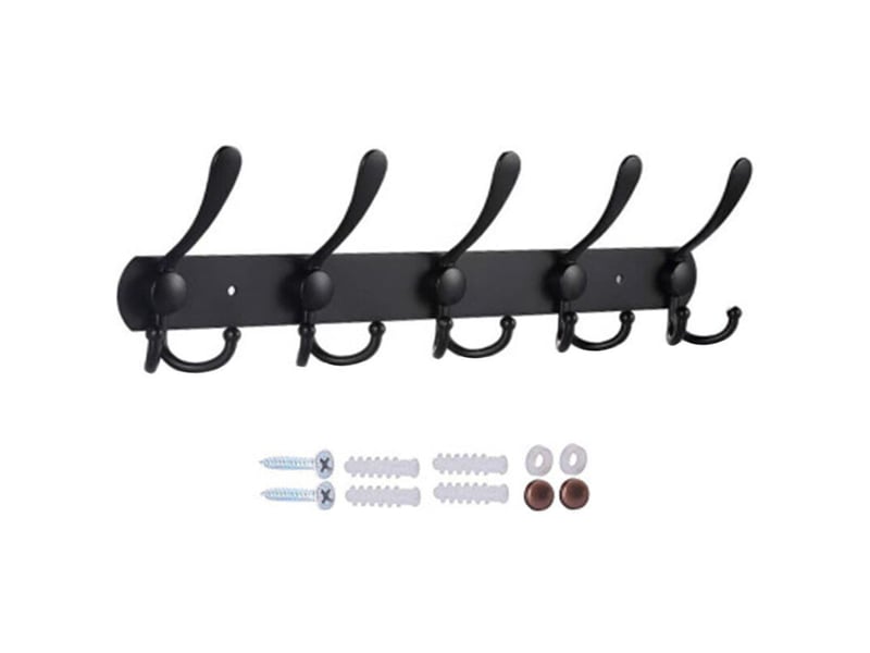  Porte-manteau mural long 43 x 4 cm – acier inoxydable noir – 5 crochets pour manteaux, chapeaux, sacs – charge maximale 30 lb YSK0001784LY - Conforama D