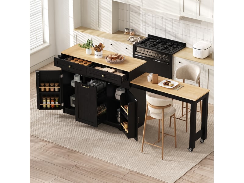  Îlot de cuisine extensible 188,6 x 36,7 x 91 cm, 2 tiroirs, noir et naturel  - Conforama B