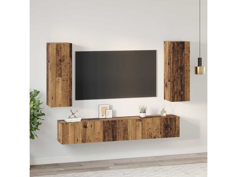  Ensemble meuble tv - banc tv - meuble de rangement 5 pcs bois ancien bois d'ingénierie  - Conforama D