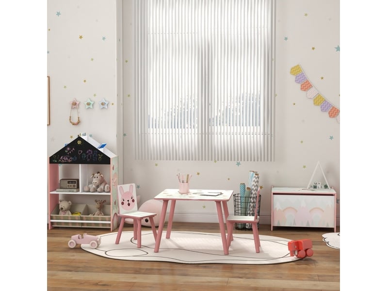  Groupe de tables et chaises pour enfants en bois de pin, motif animal, couleur rose, pour chambre d'enfant 3-8 ans  - Conforama D